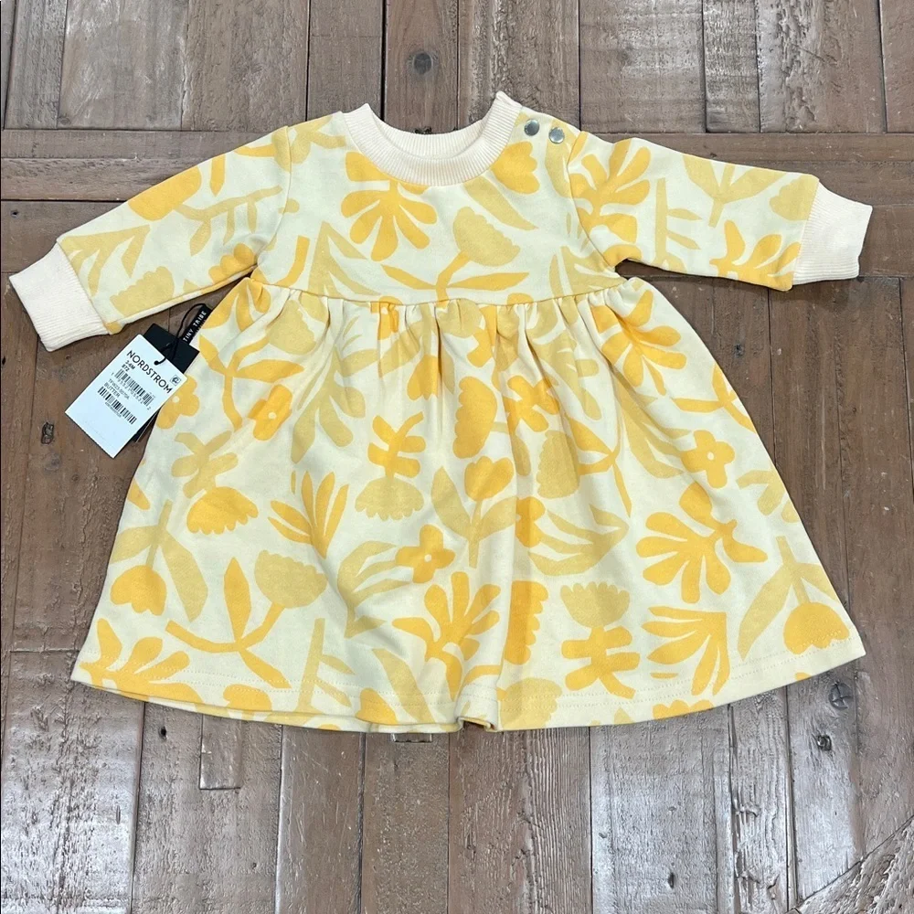 Tiny tribe butter yellow floral sweatshirt dress 3-6 months new with tag